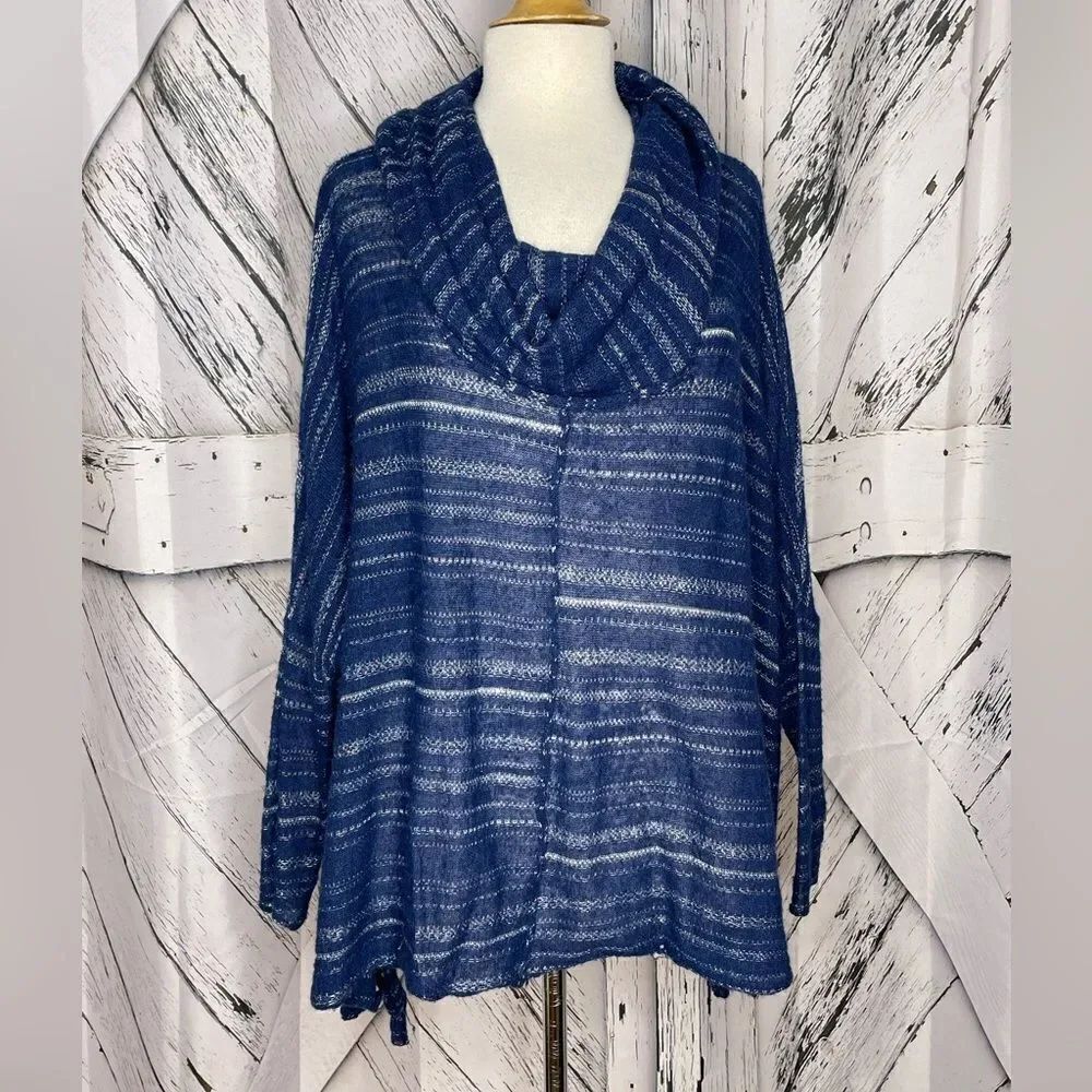 Free People Blue Marled Knit Oversized Sweater XS